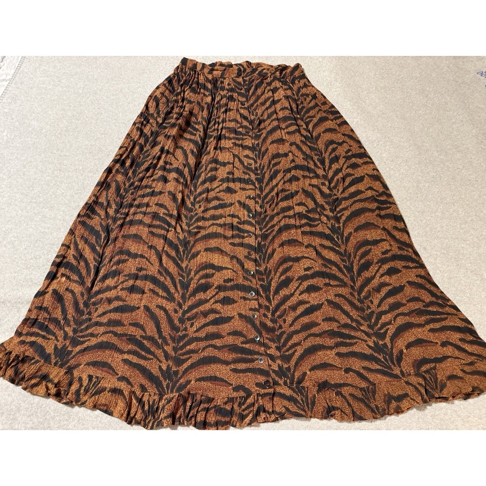 Y2K Her Style Flowy Skirt Animal Print Button Down Long Statement Rayon 90's O/S